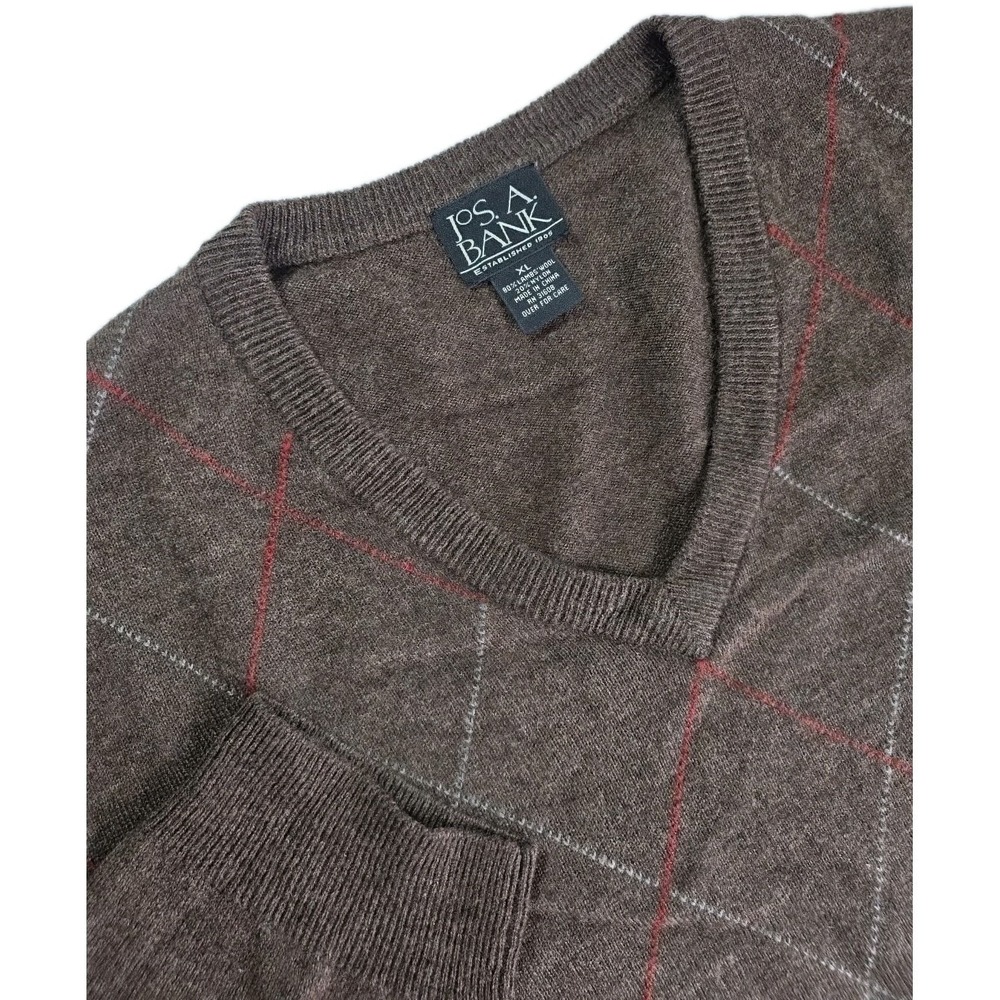 Jos.A.Bank 1905 Mens Sz XL Brown Argyle V Neck Wool BLEND Sweater